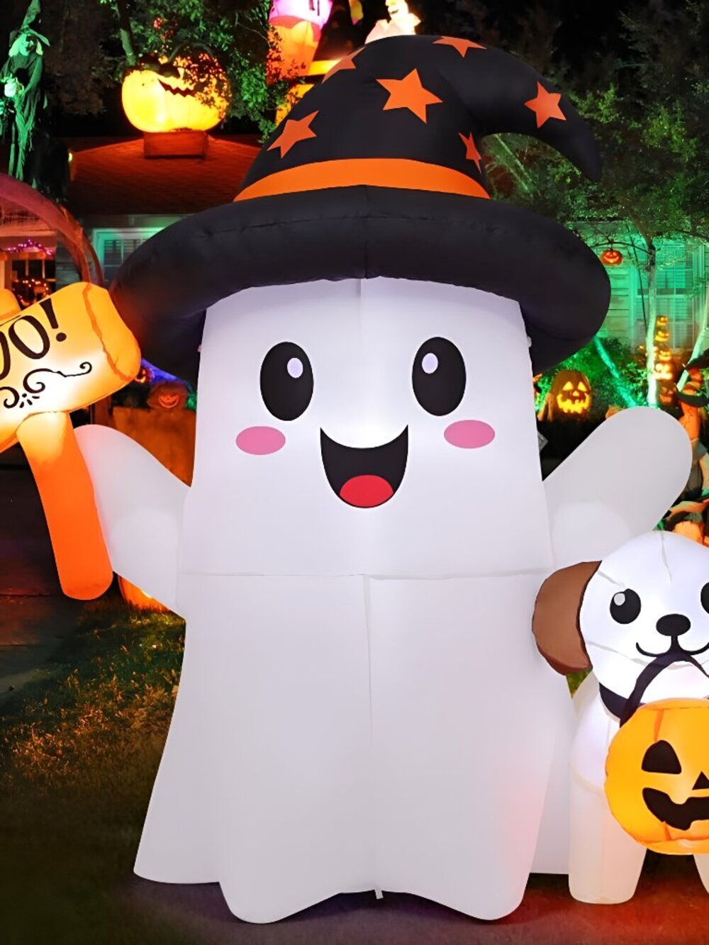 5 FT Halloween Inflatables Ghost Outdoor Decorations Blow Up Cute Ghost Puppy
